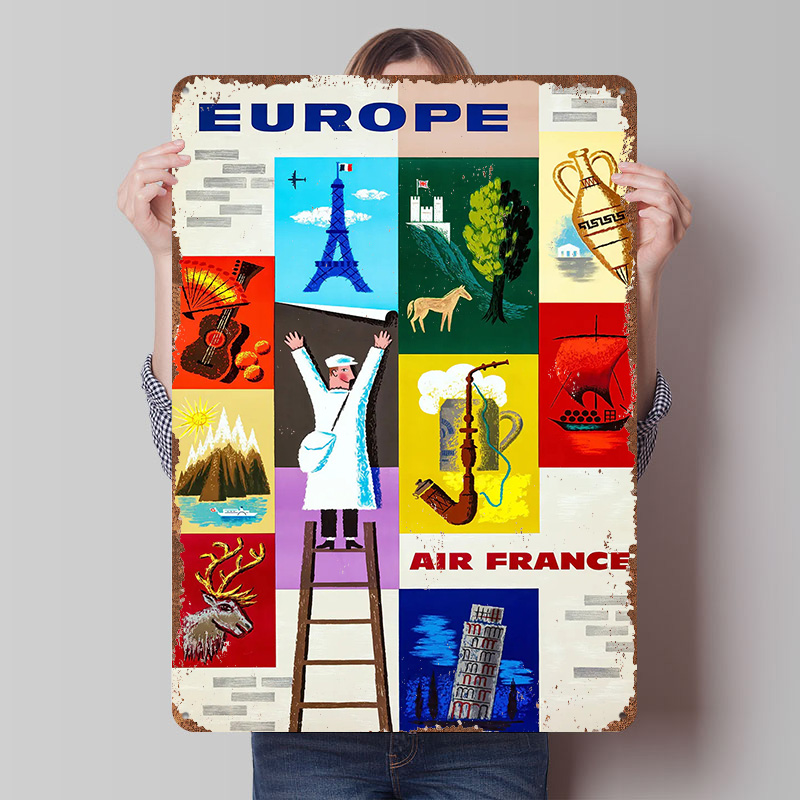 Retro Gaming France - Avrupa Air France Seyahat Metal Posteri