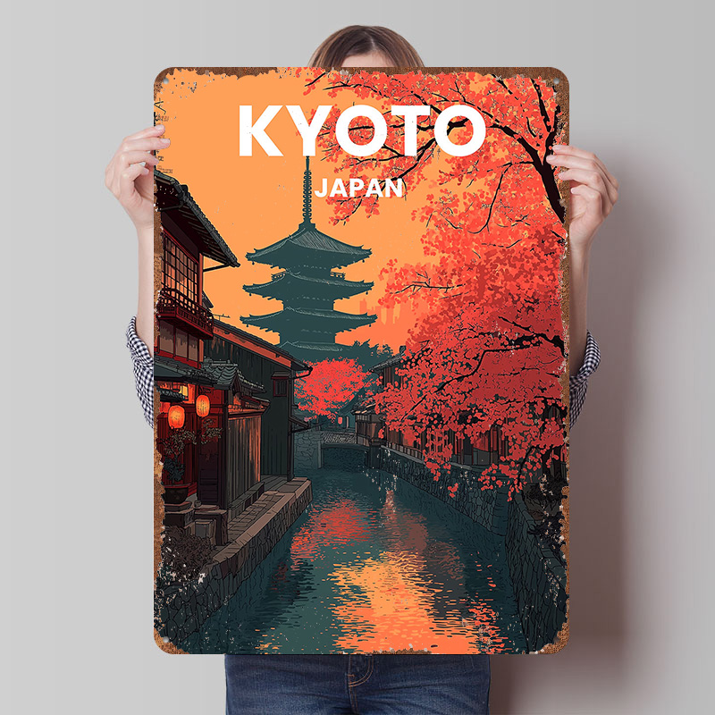 Retro Gaming Kyoto - Kyoto japonya Pagoda kanalı Metal posteri