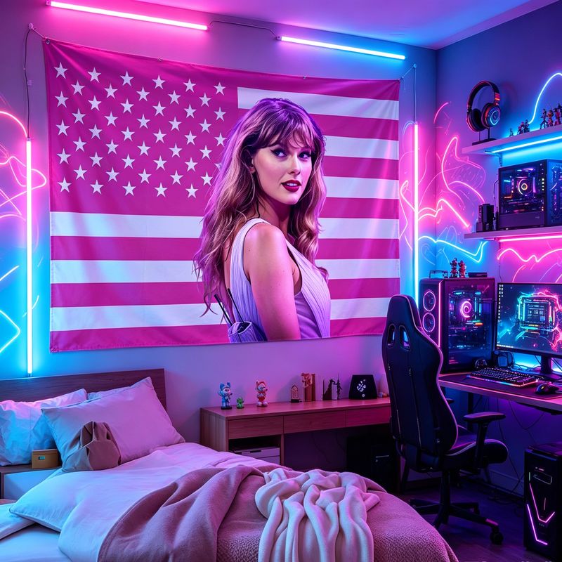 Retro Gaming Decor - VIKAMA Amerikan Bayrağı Kadın Şarkıcı Baskı