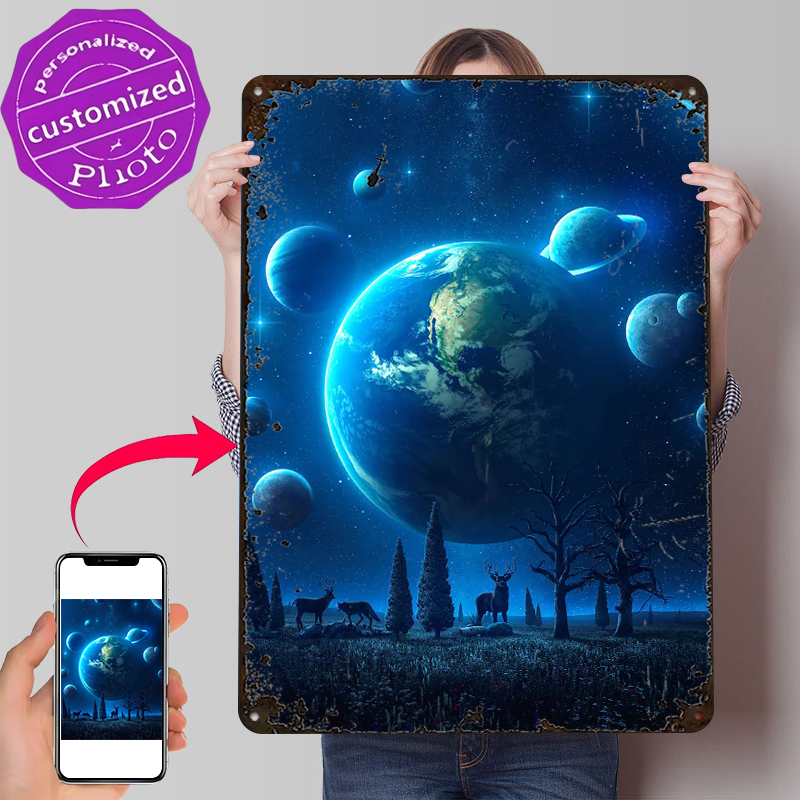 Retro Gaming Universe - Mavi Evren Hafif 3D Poster Özelleştirilmiş
